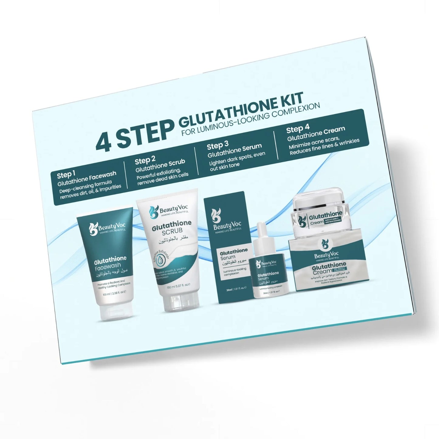 Glutathione Brightening Kit - Face Wash, Scrub, Serum, Cream | Complete Skincare Set for Radiant Skin